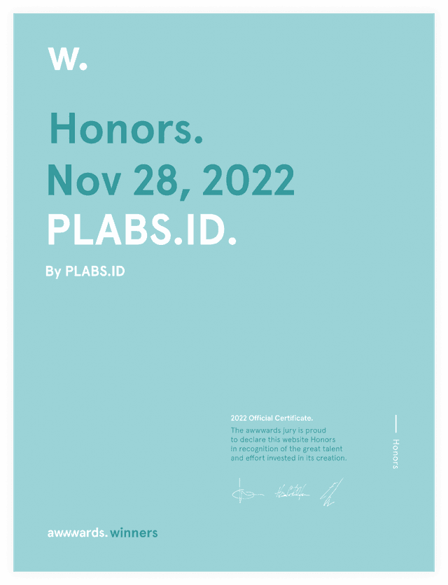 PLABS.ID Honorable Mention Awwwards